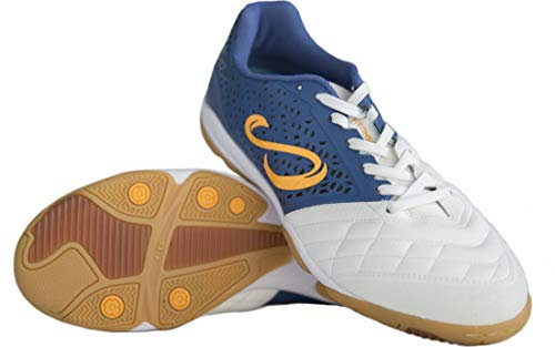 SENDA USHUAIA PRO lätt och flexibel futsal sko med extra grepp, Fair Trade-certifierad, vit-blå-orange 42,5