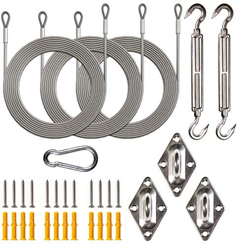 Amgo Hardware Kit Set for Triangle Sun Shade Sails Canopy, Easy-Tensioning, 316 Military-Grade Stainless Steel(10 Inch Hardware Kit + Cables)