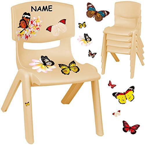 alles-meine.de GmbH Kinderstuhl/Stuhl - Motivwahl - Holz Farben - beige + Sticker - Schmetterlinge & Blumen - inkl. Name - Plastik - bis 100 kg belastbar/kippsicher - für INN..