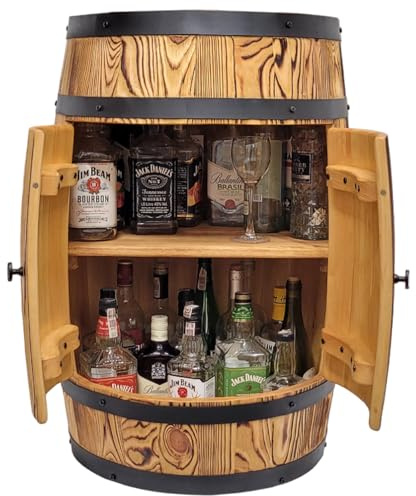 weeco Fassbar mit Tür Eichenfarbe im Alten Stil Holzfass 80x50cm. Weinfass - Wandbar - Hausbar Vintage rustikale Holzbar Fass Whisky Wein Bar Bartisch Stehtisch Theke