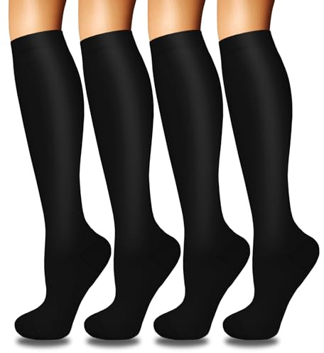4 Pairs Compression Socks for men women Circulation-Best Support for Nurses,Running,Athletic,Travel , Cycling,flying,Sports,Plus Size,Wide Calf ,Diabetic,Recovery, Black L-XL