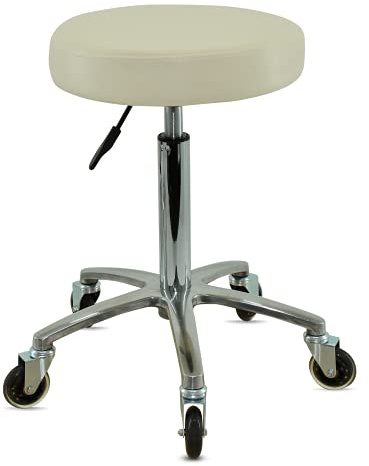 VAKON SALON - Premium Rollhocker weiß höhenverstellbar von 55 bis 75 cm - Rundsitz- Drehhocker Arbeitshocker Praxishocker