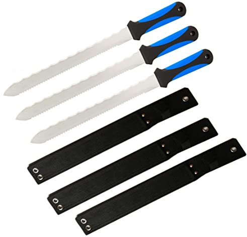 3 x Insulation Knife with Sheath - Serrated Stainless Steel Saw for Cutting XPS & PIR Foam Board, Rockwool, Polystyrene and Loft Insulation Materials (3BHSC)