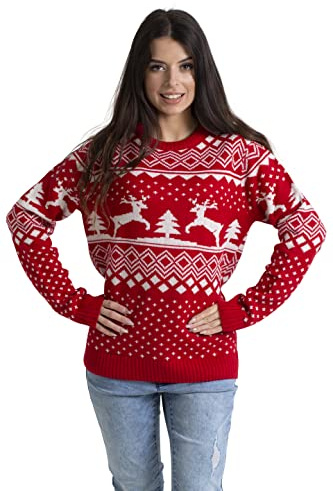 BlauerHafen Dam juljumper långa ärmar stickad rund hals crew jul jul tröja, röd, S