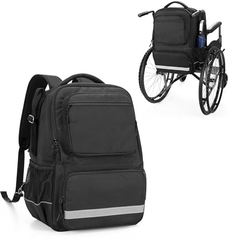 samdew Wheelchair Backpack, Wheelchair Bag for Back of Chair, Wheel Chair Basket to Hang on Back with Thermal Insulation Pocket, Electric Wheelchair Accessories Storage for Adults & Seniors, Bag only
