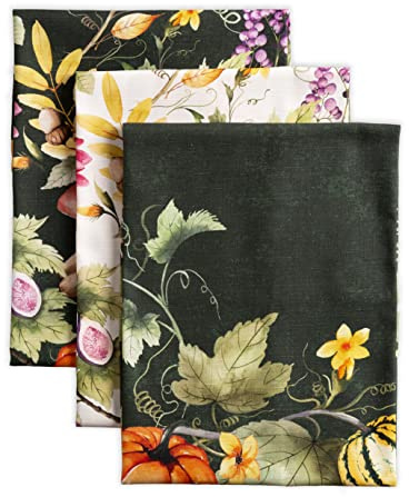 Maison d'Hermine Küchenhandtuch 100% Baumwolle (50 cm x 70 cm, Set von 3) | Küchenhandtücher Tischgeschirrtücher zum Muttertagsgeschenke Thanksgiving und Weihnachten - Pumpkin Garden - Dark Green