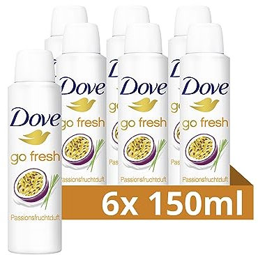 Dove Anti-Transpirant Deo-Spray go fresh Passionsfruchtduft 0% Alkohol Deodorant schützt 48h vor Körpergeruch und Achselnässe 150 ml 6 Stück