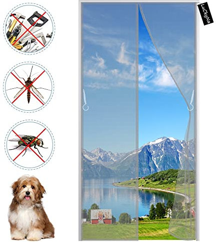 Magnet Fliegengitter Tür Insektenschutz 170x200cm Magnetvorhang Fliegenvorhang Insektenschutztür ohne Bohren, Auto Schließen&Klebmontage für Wohnzimmer, Schiebetür Terrassentür - Grau