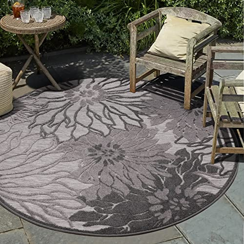 Impression Outdoor Teppich Wetterfest - Balkon Teppich Wasserabweisend - Terrasse, Garten, Wohnzimmer, Bad oder Kche - Dunkelgrau, 150 cm Rund