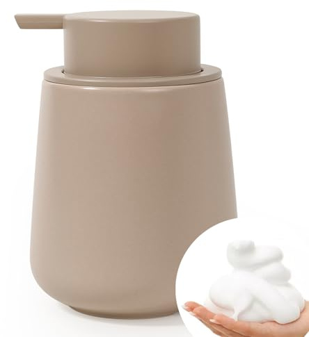 BosilunLife Soap Dispenser Ceramic 11Oz (325ml) Refillable Foam Hand Lead-Free Soap Dispenser for Kitchen Bathroom Countertop Rust-Proof Dish Soap Pump Dispenser for Bathroom(Foam, Khaki)