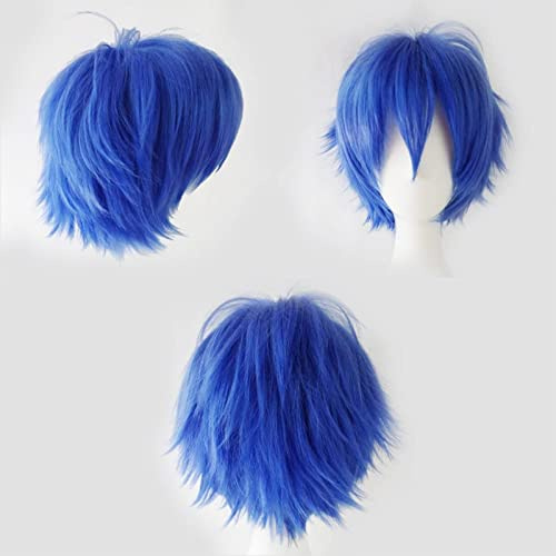Cybelleza Kort mörkblå peruk för män, naturlig, anime, cosplay, Wig, 30 cm, unisex, fluffig, fest, halloween, karneval, kostym