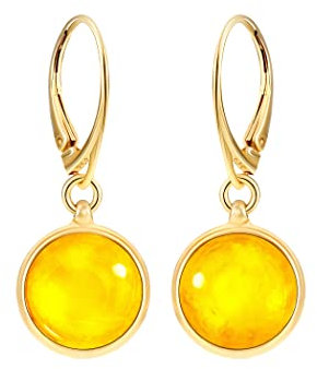 ANDANTE Premium Collection - Echter OSTSEE Bernstein Ohrringe Ohrhänger in 925 Sterling Silber 14K Gold - Zertifiziert - Gold des MEERES - Farbe COGNAC