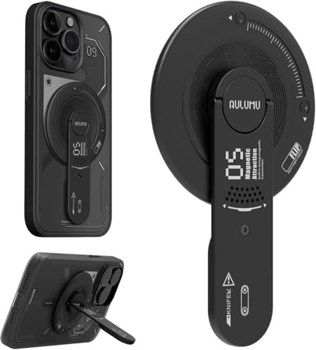 Aulumu G05 Magnetisch Phone Ständer Grip | Abnehmbarer, 360° Verstellbarer Handy-Kickstand mit Kartonöffner | Kompatibel mit MagSafe für iPhone 16/15/14/13/12 Serie - Schwarz
