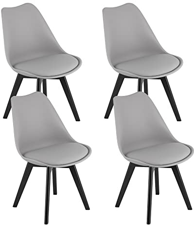 Home Collective 4er Set Esszimmerstuhl Stuhl Wohnzimmerstuhl, in insgesamt 11 Farben, 4X grau mit Kunststoffbeinen in schwarz, bequemer & Stabiler Schalenstuhl