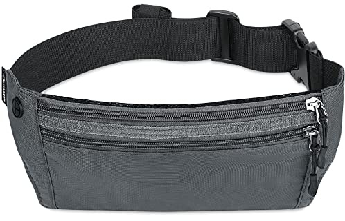 MYCARBON Bauchtasche Gürteltasche Flach Reisen Sport Hüfttasche RFID 100% Diebschutz | Wasserdicht | Joggen Fahrradfahren Reise Laufen | Hüfttasche Damen Herren Grau