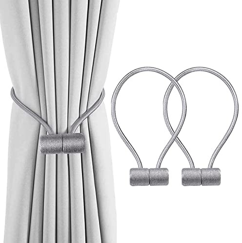 Magnetische Vorhang Raffhalter Schwarz 2 Stück, Vorhang Raffhalter Schnallen Holdbacks Halter Haken Clip für Zuhause Schlafzimmer Büro Dekorativer Vorhang (Grau)