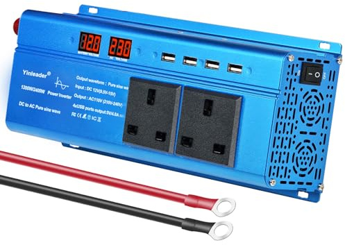 Yinleader 1200W Pure Sine Wave Inverter 12V to 230V 2 UK Socket Motorhome