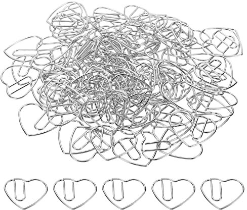 sourcing map Papier Klemme Herz-Geformt Niedlich Dekorativ Spaß Klammern Lesezeichen 1.1 Silber Ton für Organisieren Büro Haus Pack von 100
