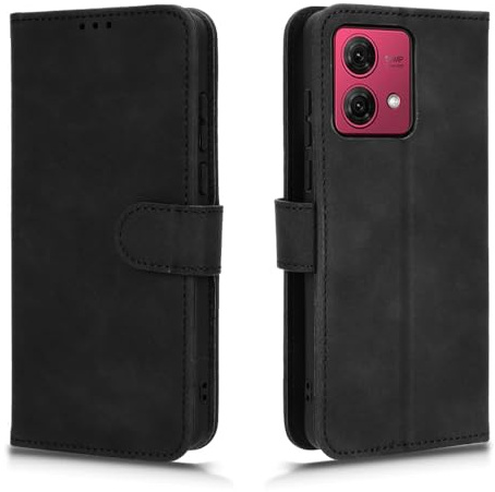 WBWONE Funda para Motorola Moto G84 5G Funda, Funda de Tapa PU Cuero Carcasa con Magnético Función de Soporte y Tarjetas Ranuras - Negro