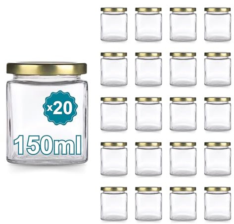 Espirito Rebelde 20 vasetti di vetro quadrati per spezie, 150 ml, con coperchio, barattoli portaoggetti da cucina, spezie, marmellata, yogurt