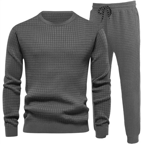 TIMELYE Tracksuit Set Fussball Trainingsset 70er Jahre Bekleidung Herren Sportbekleidungs Karierte Hose Herren Herren Jogginganzug Herbst Jogginganzug Herren Set Sportanzug Herren(2-Dark Gray,XXL)