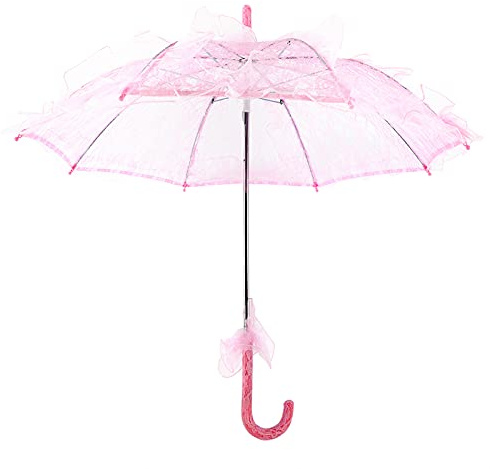 Gsycle Spitzenschirm, Vintage-Regenschirm, weißer Spitzenschirm, Vintage-Regenschirm, Brautschirm, weiße Spitze, Sonnenschirm für Hochzeit, Fotografie, Requisiten (rosa)