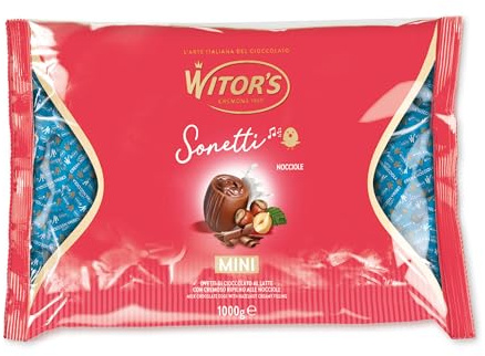 WITOR’S - Sonetti Mini - Cioccolatini Ripieni con Cuore di Crema alle Nocciole - Ovetti di Cioccolato Finissimo - Snack Dolci di Cioccolato al Latte - Busta da 1 Kg