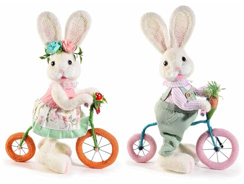 Gruppo Maruccia - Coniglietti Pasquali con Bicicletta - Addobbo per la Casa, Decorazione per Vetrine - Idea Regalo - Set da 2