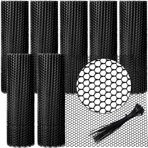Lot de 6 rouleaux de grillage hexagonal en plastique pour volaille, clôture de jardin, clôture pour chat et oiseaux - 40 cm x 18,3 m - Noir
