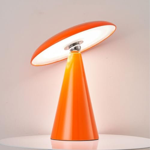EOEO LED Tischlampe Kabellos Dimmbare Touch Akku Pilz Tischleuchte USB Wiederaufladbar Abnehmbare Nachttischlampen Magnetischer Nachttisch-Leselampe für Schlafzimmer Wohnzimmer Büro,Orange