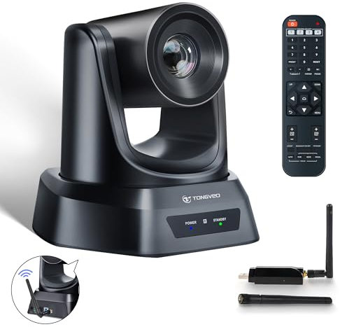 TONGVEO 5.8GHz Wireless Conference Room Webcam, Church Live Streaming 3X USB 1080P 60fps PTZ Camera for Worship Services Online Conference, Works with Zoom, Skype OBS Easy to Set Up