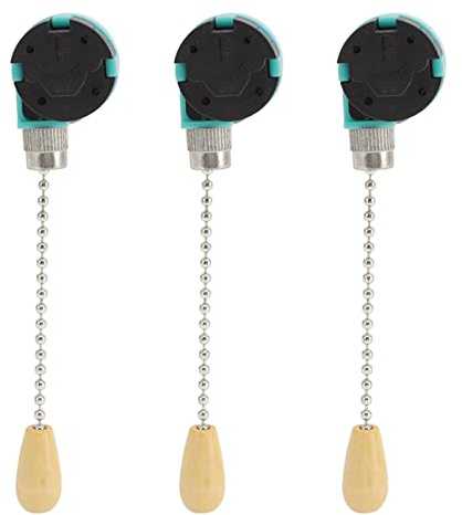 Interrupteur de Ventilateur de Plafond, 3 Vitesses, 4 Fils, Commande par Chaîne, Compatible avec les Lustres, Lampes, Appliques Murales, Bricolage, 3 Pièces (Couleur de chrome)