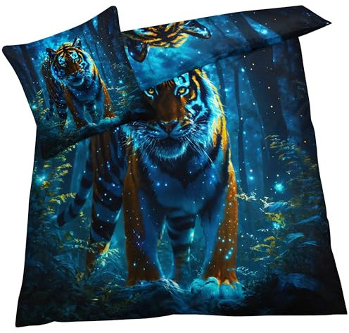 YELDAN Tiger Bettwäsche 140x200 2 teilig, Tier Wald Bettwäsche Sets, Weich & Warm Mikrofaser Raumdekoration Bettbezug und 1 Kissenbezug 80x80 mit Umschlag, Für Kinder und Erwachsene.