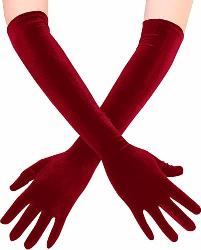Blausky 1 Paar Handschuhe,Damen Abendhandschuhe,Samt Handschuhe,Lange Samthandschuhe,Hochzeitshandschuhe,Wärme Gloves,Ellenbogen Handschuh,für Party Halloween Karneval,9 x 53 cm,Rot