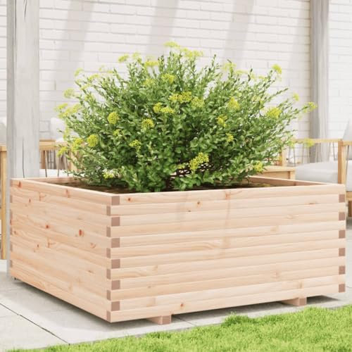 Sufrk Jardinière 110x110x49,5 cm Bois de pin Massif Jardiniere sur Pieds,Bac avec Treillis,Jardiniere Terrasse