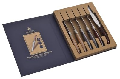 Laguiole Heritage Steakmesser Set – 6-teilig – Edelstahlklinge – Pakkaholzgriffe in 3 Farben – Geschenkbox – Hochwertige Verarbeitung