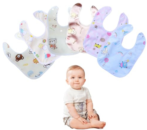 Bavoirs Bébé, 6 pcs Bavoirs Bébé Imperméables Bavoir Etanche Imperméable Unisexe, Né 0 mois à 36 mois 3 ans Coton Doux Absorbant Respirent Nourrissons Unisex Garçons Filles
