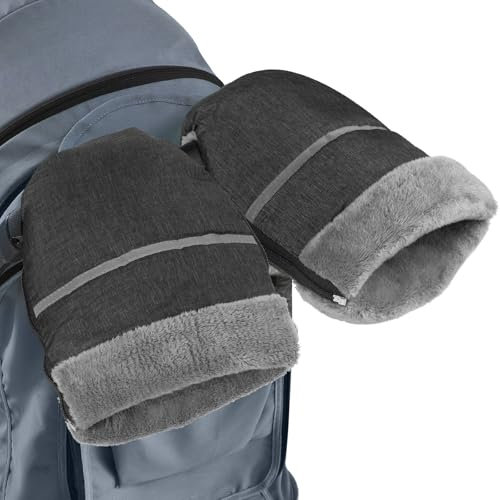 Bighan Handwärmer Kinderwagen, Kinderwagen Handschuhe Warmer Wasserabweisender und Winddicht, Reißverschluss Kinderwagen Muff mit Warme Fleece und Baumwolle für Kinderwagen, Buggy - Grau