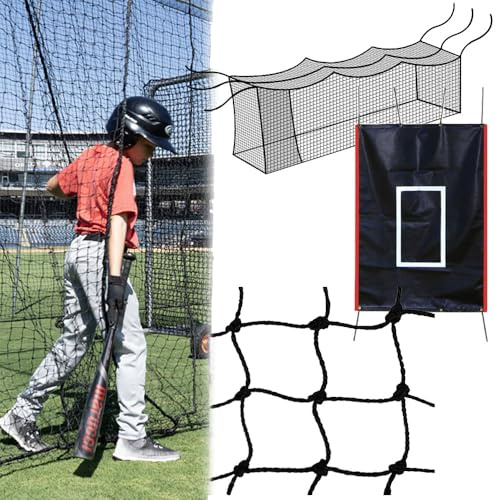 Cimarron Sports #42 Fully Enclosed Baseball Softball Batting Cage Net with Easy Entry Door and 4'x6' Heavy-Duty Vinyl Backstop Net Saver Training Aid with White Square Pitcher Target (55' x 12' x 12')