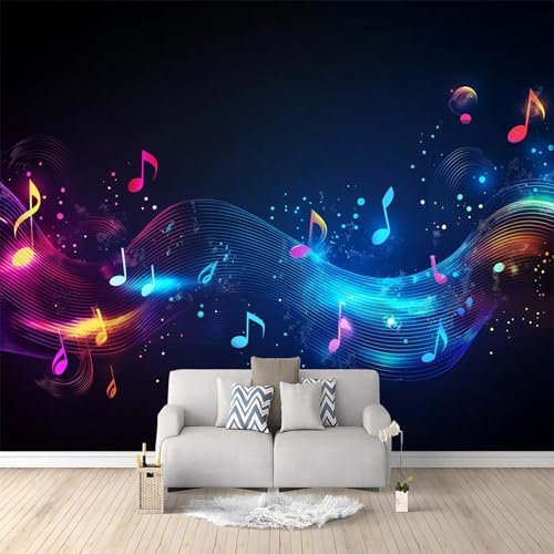 Générique Papier Peint Mural Salon Notes De Musique Lumineuses Et Colorées 300x210 cm Papier Peint Panoramique Intissé Moderne, Décoration Murale Poster Tableaux Muraux Imprimé 3D Tapisserie Photo