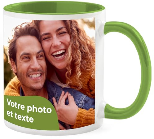 Cimpress Personalisierte Kaffeetasse mit Foto und Text, 325 ml, Grün | Tasse selbst gestalten, Keramik, liebevolle Geschenkidee für Freunde, Familie oder Kollegen, ideal für Zuhause oder Büro