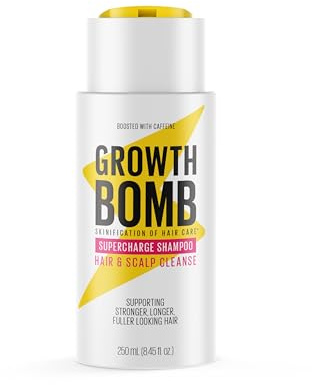 Growth Bomb Supercharge Shampoo – Tiefenreinigung für fettige Ansätze, stärkt Haar vom Ansatz an, für volleres, gesünderes Haar & frische Kopfhaut, 250 ml