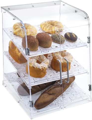 Pastry Display Case,Cookie Display, Professional-Grade Retail Bakery Display Case,3 Tier Premium Clear Acrylic Bread Box,with Removable Trays and Magnetic Rear Doors for Home or Commercial Use