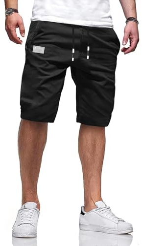 VMSUCIJ Herrshorts sommar korta byxor bermudashorts eleganta vardagliga elastiska midjebyxor bomull med fickor, Svart, L