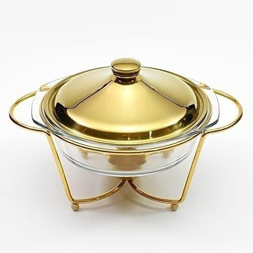CWCQGH Round Glass Dining Stove Hotel Restaurant Must-have Food Heater Novel Buffet Alcohol Pot,Chef Chafing Dish Buffet 2L (Gold One Size)