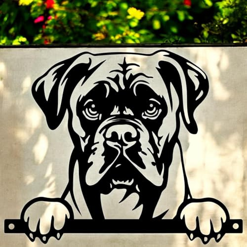 Epsom Door Handle Epsom Peeking Pet Silhouettes Boxer Bulldog Rottweiler Weatherproof Metal Fence Wall Art Indoor Outdoor Animal Designs for Garden Porch or Home (Boxer Peeking Dog Silhouette)
