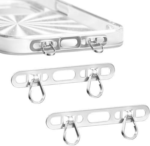 NUOOO Phone Tether Tab for iPhone Cell Phone Lanyard Patch Metal with 2 Rings Phone Lanyard Tabs for Cell Phone Strap