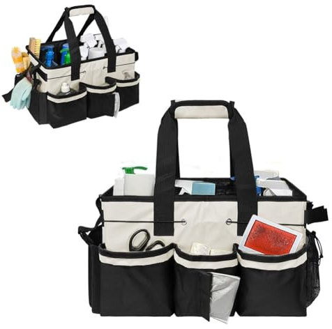 GETBSTOOP Large Cleaning Caddy Bag Built-In Sturdy Support Board, Wearable Cleaning Caddy Organizer with Handle & Shoulder Straps for Housekeepers, Car Horse Cleaning Bag