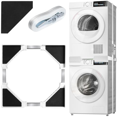 Storystore Kits de apilamiento para lavadora, kit de apilamiento universal para lavadora y secadora, kits de apilamiento ajustables para lavadora y secadora de 42-70 cm, estante apilable con pies