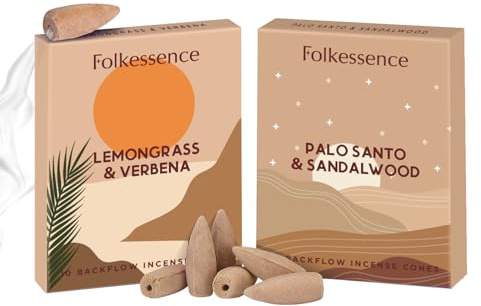 Folkulture Backflow Incense Cones (20 Cones) | Set of 2 Waterfall Insence Cones for Meditation, Aromatherapy, Daily Use | No Charcoal, Organic, Non Toxic Palo Santo Sandalwood Scented Inscents-Cones